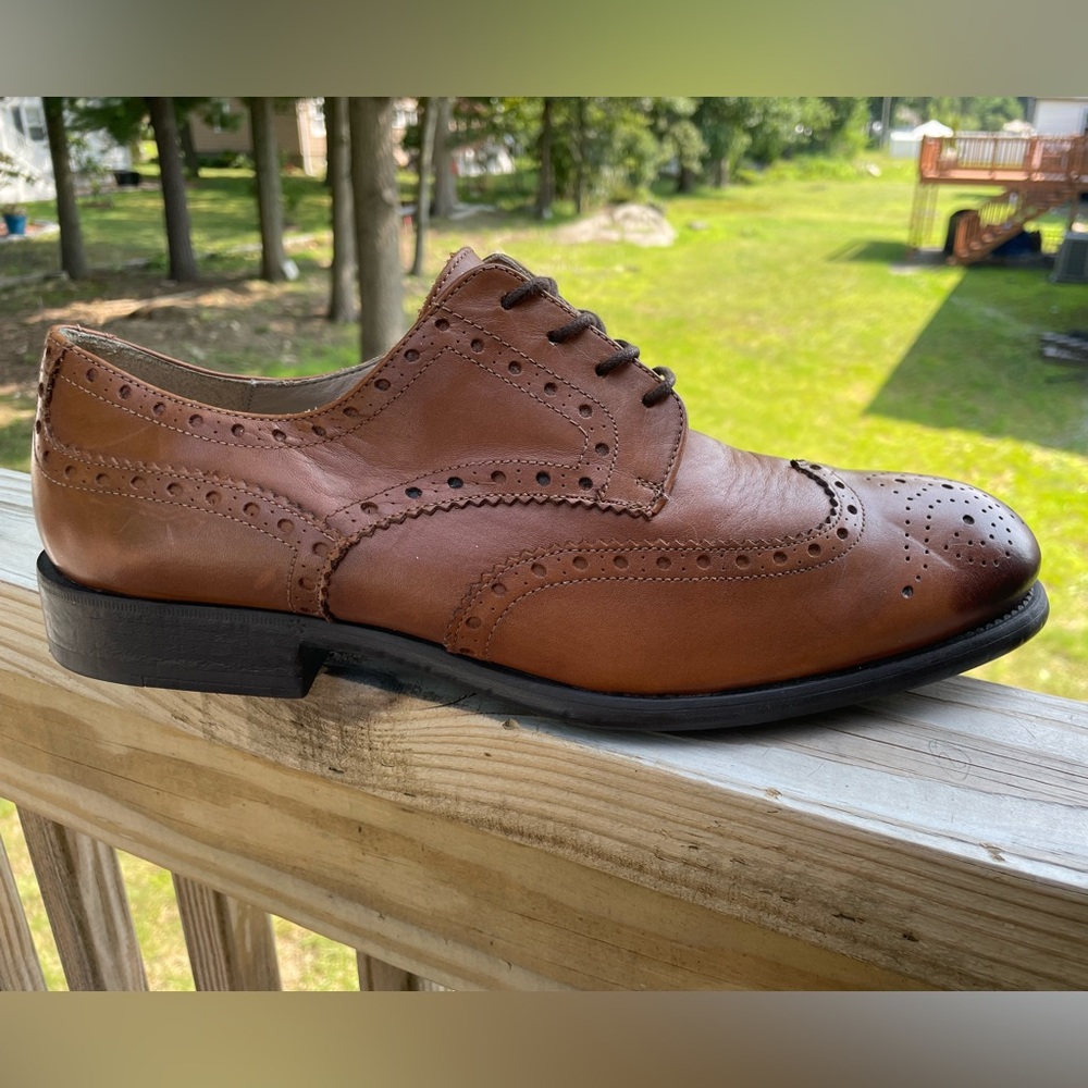 Zara Man Wingtip Oxford Brown Leather Casual Shoes Men’s Size 43 (US 9)
